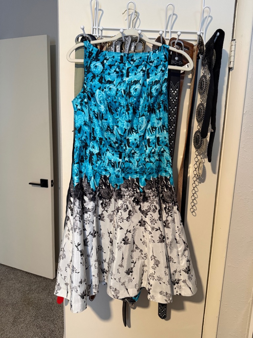 House of CB Turquoise Black White Floral Mini Dress